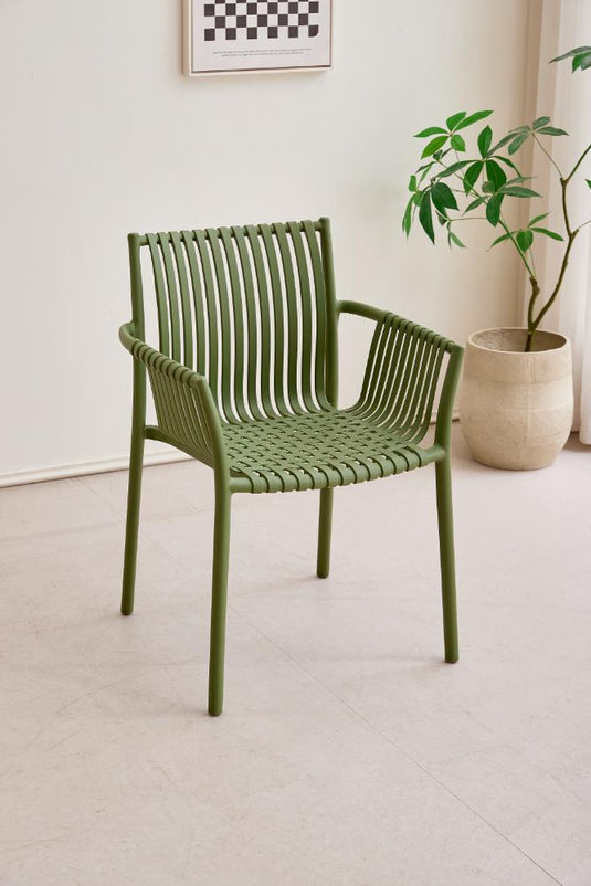 Silla Madrid con Brazos, Color Verde Olivo, Con espaldar y diseño Moderno