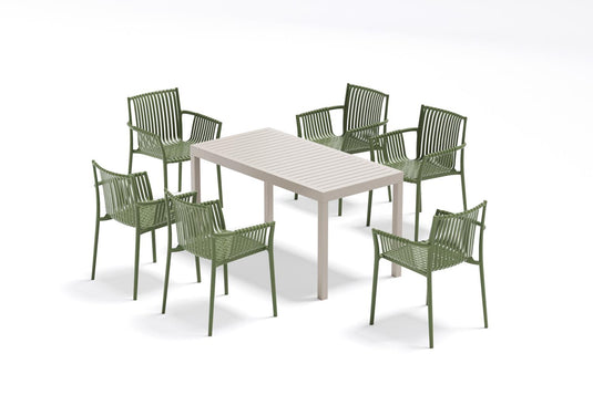 Set de 4 Sillas Madrid con Brazos, Color Verde Olivo, con Espaldar y Diseño Moderno