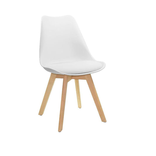 Set de 4 Sillas Sasha, Blanco y Café Claro, Cómodo Asiento y Patas en Madera
