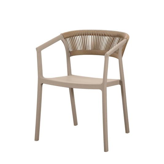 Silla Balí, Taupe, con Espaldar en Cuerdas y Diseño Moderno