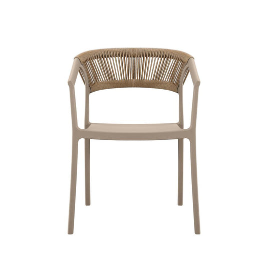 Silla Balí, Taupe, con Espaldar en Cuerdas y Diseño Moderno