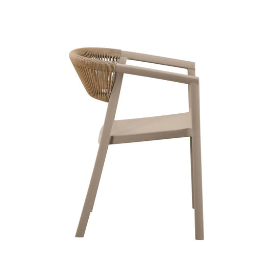 Silla Balí, Taupe, con Espaldar en Cuerdas y Diseño Moderno