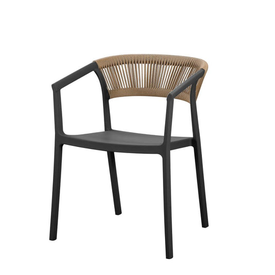 Set de 2 Sillas Balí, Negro y Café Oscuro, con Espaldar en Cuerdas y Diseño Moderno