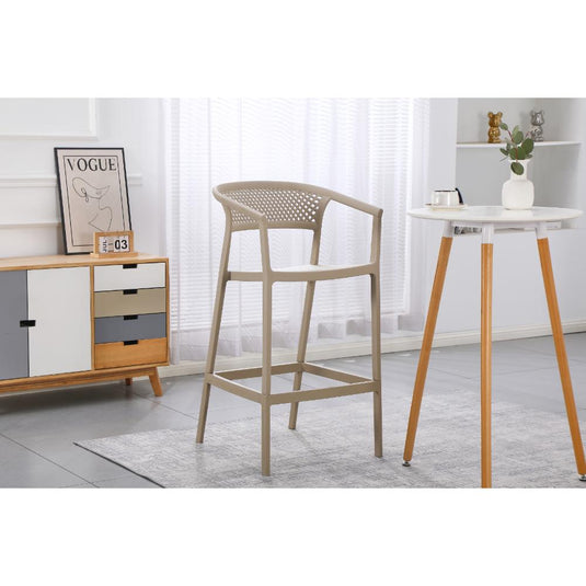 Silla para Bar Salvador, Taupe, con Reposa Pies Doble Proposito