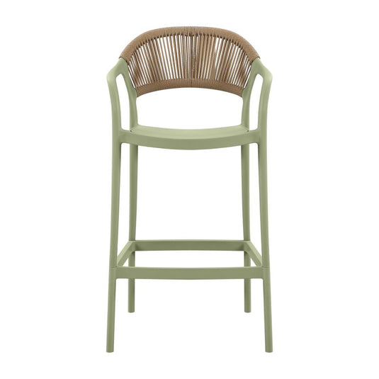 Silla para Bar Bali, Verde, Con espaldar en cuerdas y diseño Moderno