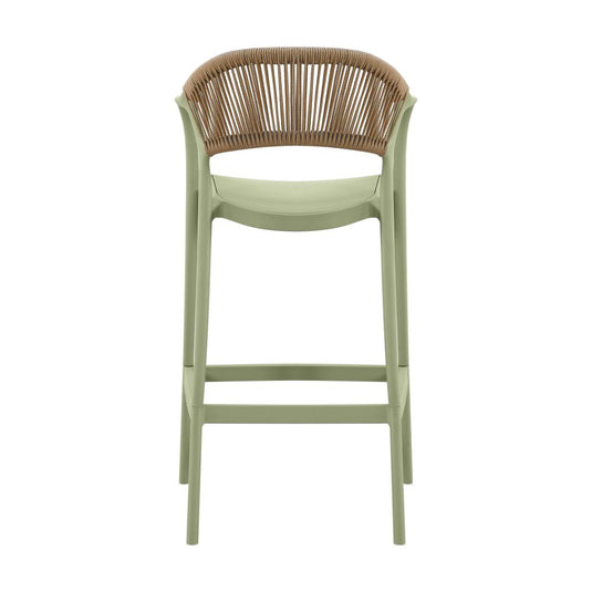 Silla para Bar Bali, Verde, Con espaldar en cuerdas y diseño Moderno