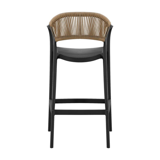 Silla para Bar Bali, Negro, Con espaldar en cuerdas y diseño Moderno