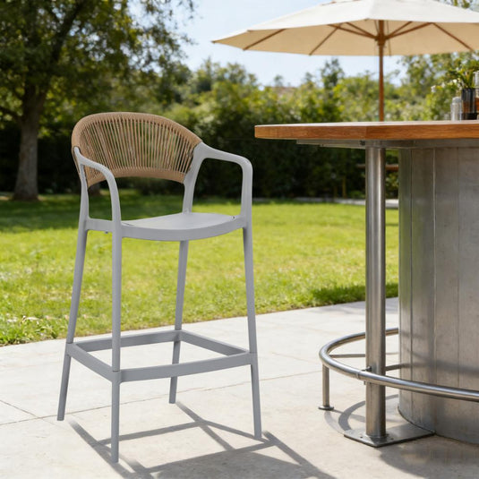 Silla para Bar Balí, Gris, Doble Propósito con Reposa Pies