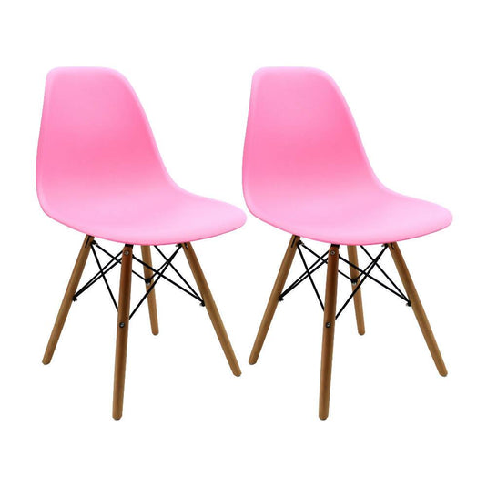 Kit por 2 sillas Eames Patas En Madera para comedor, sala, restaurante - Rosada