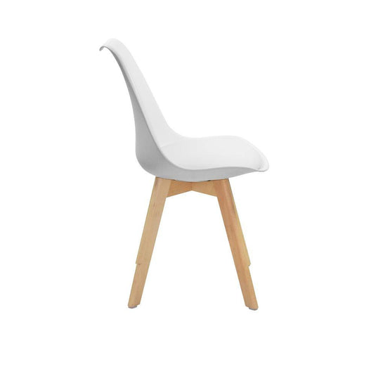 Set de 4 Sillas Sasha, Blanco y Café Claro, Cómodo Asiento y Patas en Madera
