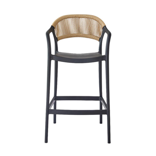 Silla para Bar Bali, Negro, Con espaldar en cuerdas y diseño Moderno