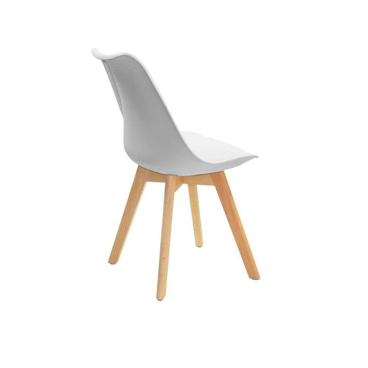 Set de 4 Sillas Sasha, Blanco y Café Claro, Cómodo Asiento y Patas en Madera