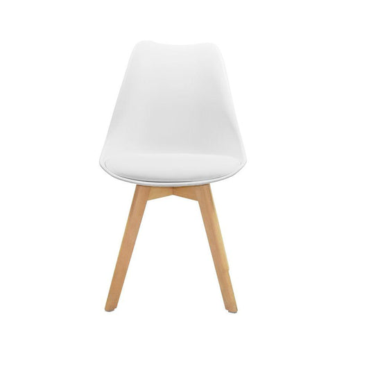 Set de 4 Sillas Sasha, Blanco y Café Claro, Cómodo Asiento y Patas en Madera