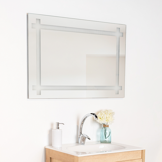 Espejo Rectangular Broni, Gris, con Diseño en Sandblasting, detalle