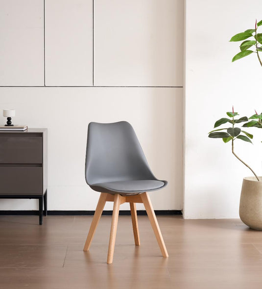 Set de 2 Sillas Fyn, Gris Oscuro, Diseño Minimalista con Espaldar, Cojín y Patas de Madera