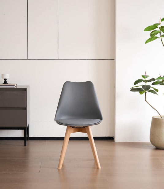 Set de 2 Sillas Fyn, Gris Oscuro, Diseño Minimalista con Espaldar, Cojín y Patas de Madera