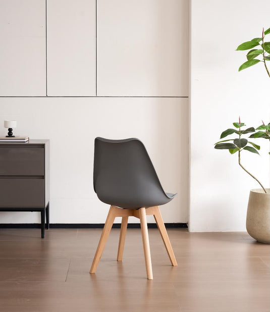 Set de 2 Sillas Fyn, Gris Oscuro, Diseño Minimalista con Espaldar, Cojín y Patas de Madera