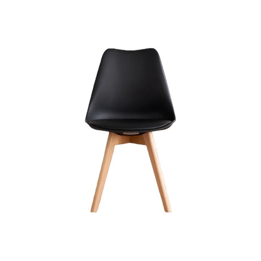 Set de 4 Sillas Fyn, Negro, Diseño Minimalista con Espaldar, Cojín y Patas de Madera