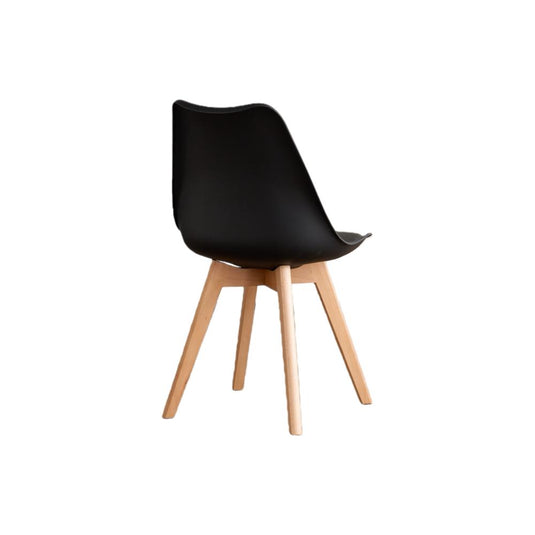 Set de 4 Sillas Fyn, Negro, Diseño Minimalista con Espaldar, Cojín y Patas de Madera