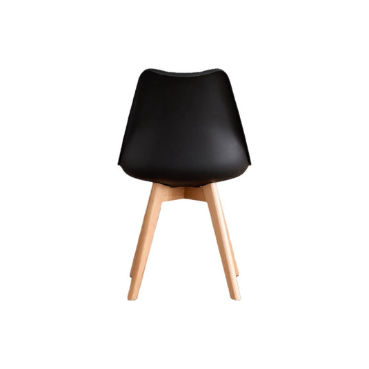Set de 4 Sillas Fyn, Negro, Diseño Minimalista con Espaldar, Cojín y Patas de Madera