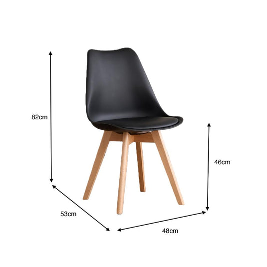 Set de 2 Sillas Fyn, Negro, Diseño Minimalista con Espaldar, Cojín y Patas de Madera