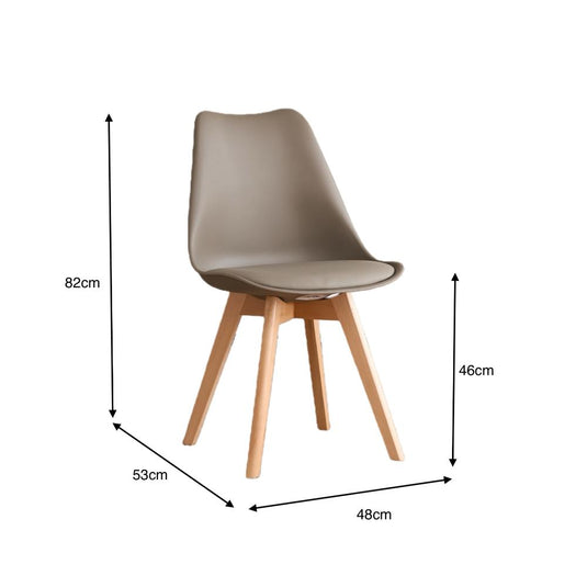 Silla Fyn, Taupe, Diseño Minimalista Con Espaldar, Cojín y Patas De Madera