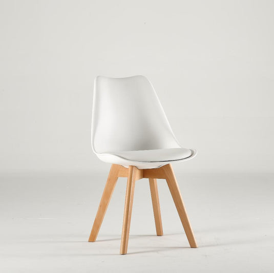 Set de 4 Sillas Fyn, Blanco, Diseño Minimalista con Espaldar, Cojín y Patas de Madera