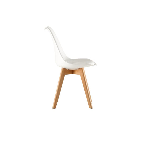 Set de 4 Sillas Fyn, Blanco, Diseño Minimalista con Espaldar, Cojín y Patas de Madera