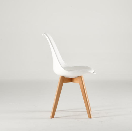 Set de 4 Sillas Fyn, Blanco, Diseño Minimalista con Espaldar, Cojín y Patas de Madera