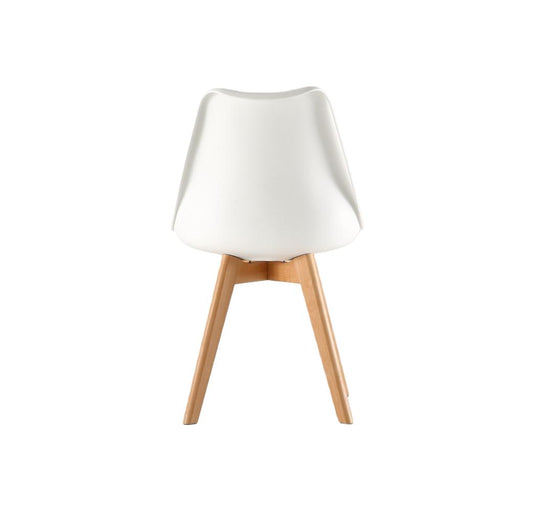 Set de 4 Sillas Fyn, Blanco, Diseño Minimalista con Espaldar, Cojín y Patas de Madera