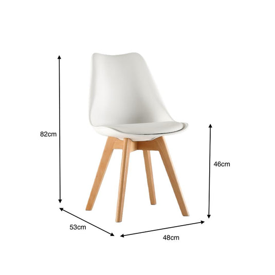Set de 2 Sillas Fyn, Blanco, Diseño Minimalista con Espaldar, Cojín y Patas de Madera