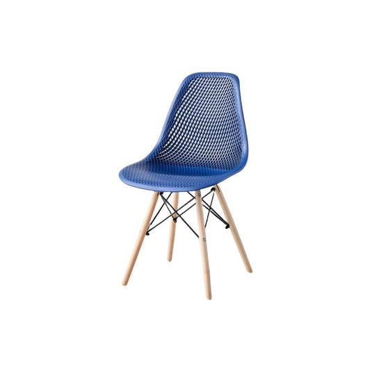 Set de 4 Sillas Aira, Color Azul, con Espaldar y Patas en Madera
