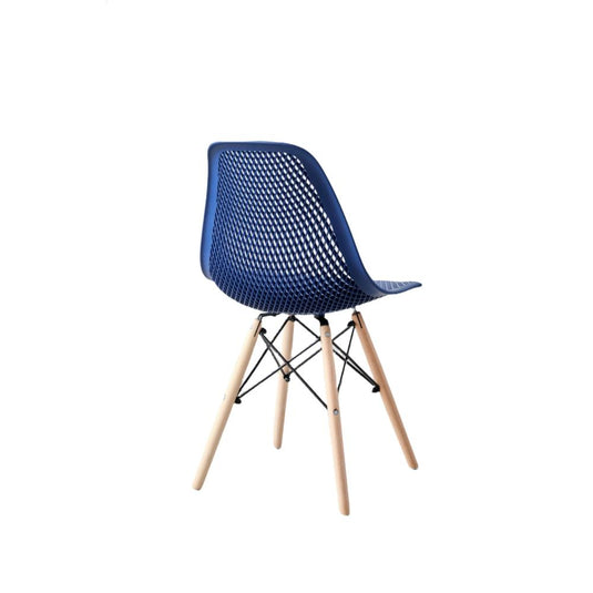 Set de 4 Sillas Aira, Color Azul, con Espaldar y Patas en Madera