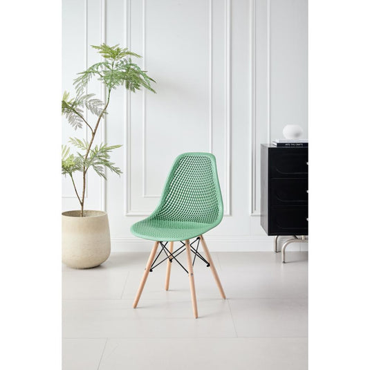 Set de 4 Sillas Aira, Color Verde Oliva, con Espaldar y Patas en Madera
