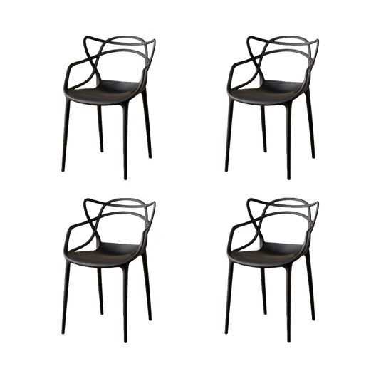 Set de 4 Sillas Palermo, Color Negro, con Espaldar y Diseño Moderno