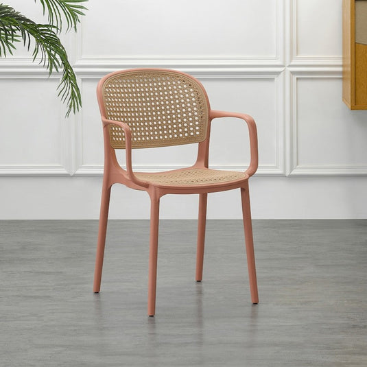 Set de 2 Sillas con Brazos Nest, Color Salmón y Beige, con Espaldar y Asiento en Rejilla