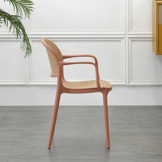 Set de 2 Sillas con Brazos Nest, Color Salmón y Beige, con Espaldar y Asiento en Rejilla