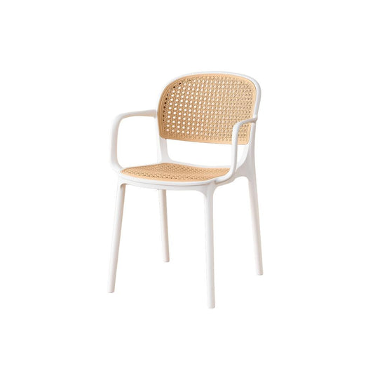 Set de 2 Sillas con Brazos Nest, Color Blanco y Beige, con Espaldar y Asiento en Rejilla