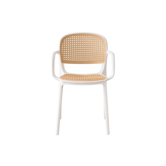 Set de 2 Sillas con Brazos Nest, Color Blanco y Beige, con Espaldar y Asiento en Rejilla
