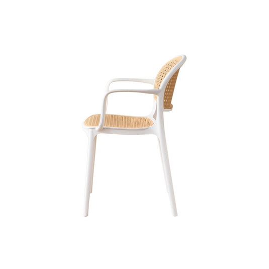 Set de 6 Sillas con Brazos Nest, Color Blanco y Beige, con Espaldar y Asiento en Rejilla
