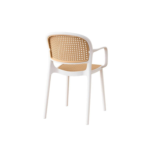 Set de 4 Sillas con Brazos Nest, Color Blanco y Beige, con Espaldar y Asiento en Rejilla