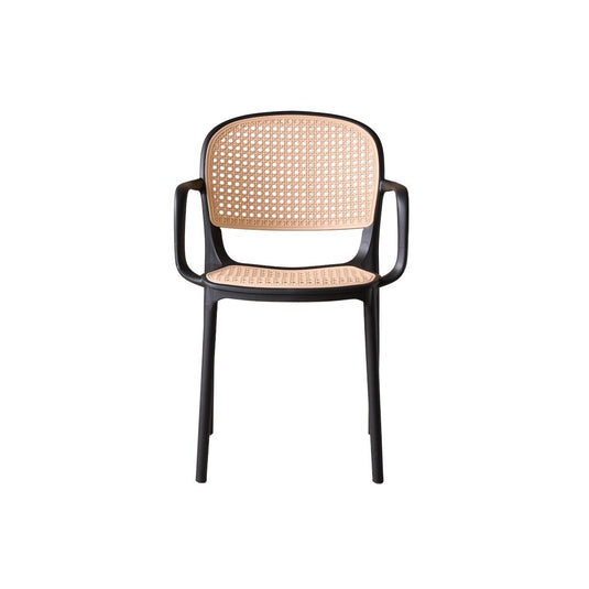 Set de 2 Sillas con Brazos Nest, Color Negro y Beige, con Espaldar y Asiento en Rejilla