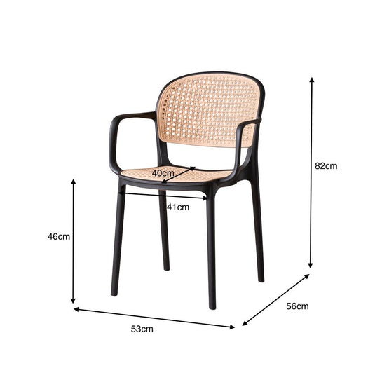 Set de 2 Sillas con Brazos Nest, Color Negro y Beige, con Espaldar y Asiento en Rejilla