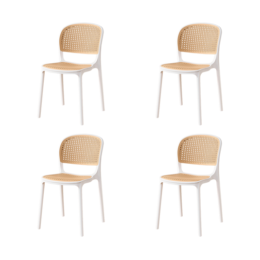 Set de 4 Sillas Nest, Color Blanco y Beige, con Espaldar y Asiento en Rejilla