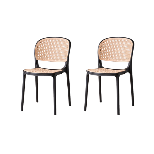 Set de 2 Sillas Nest, Color Negro y Beige, con Espaldar y Asiento en Rejilla