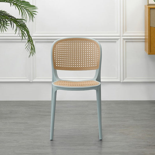 Set de 2 Sillas Nest, Color Azul Claro y Beige, con Espaldar y Asiento en Rejilla