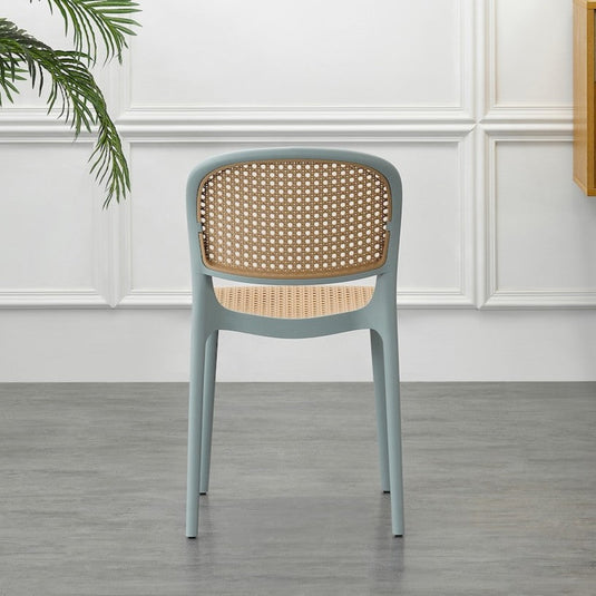 Set de 4 Sillas Nest, Color Azul Claro y Beige, con Espaldar y Asiento en Rejilla