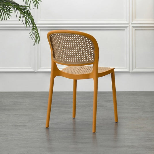 Set de 2 Sillas Nest, Naranja y Beige, con Espaldar y Asiento en Rejilla