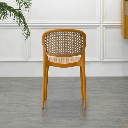 Set de 4 Sillas Nest, Naranja y Beige, con Espaldar y Asiento en Rejilla