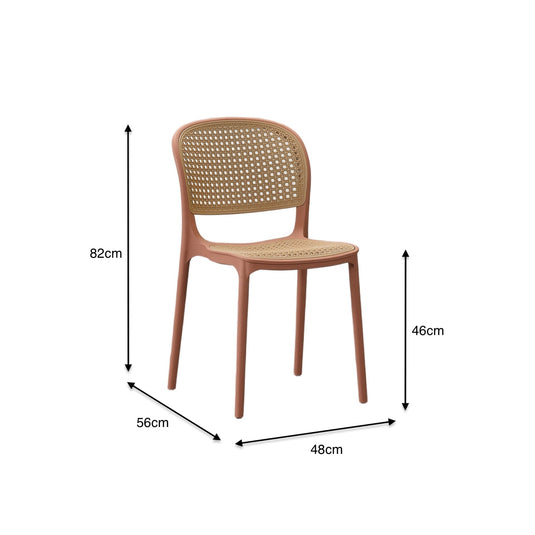 Set de 4 Sillas Nest, Color Salmón y Beige, con Espaldar y Asiento en Rejilla